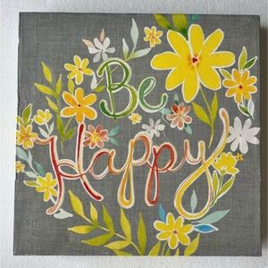 Floral 'Be Happy' Canvas Art
